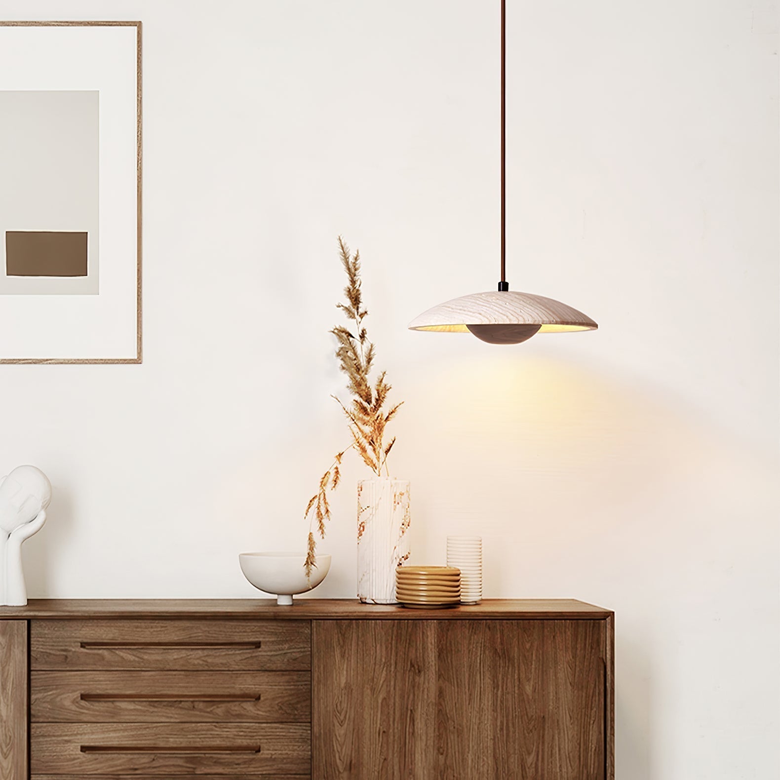 Zodore Wide-Brim Travertine Pendant Light - Neutralighting