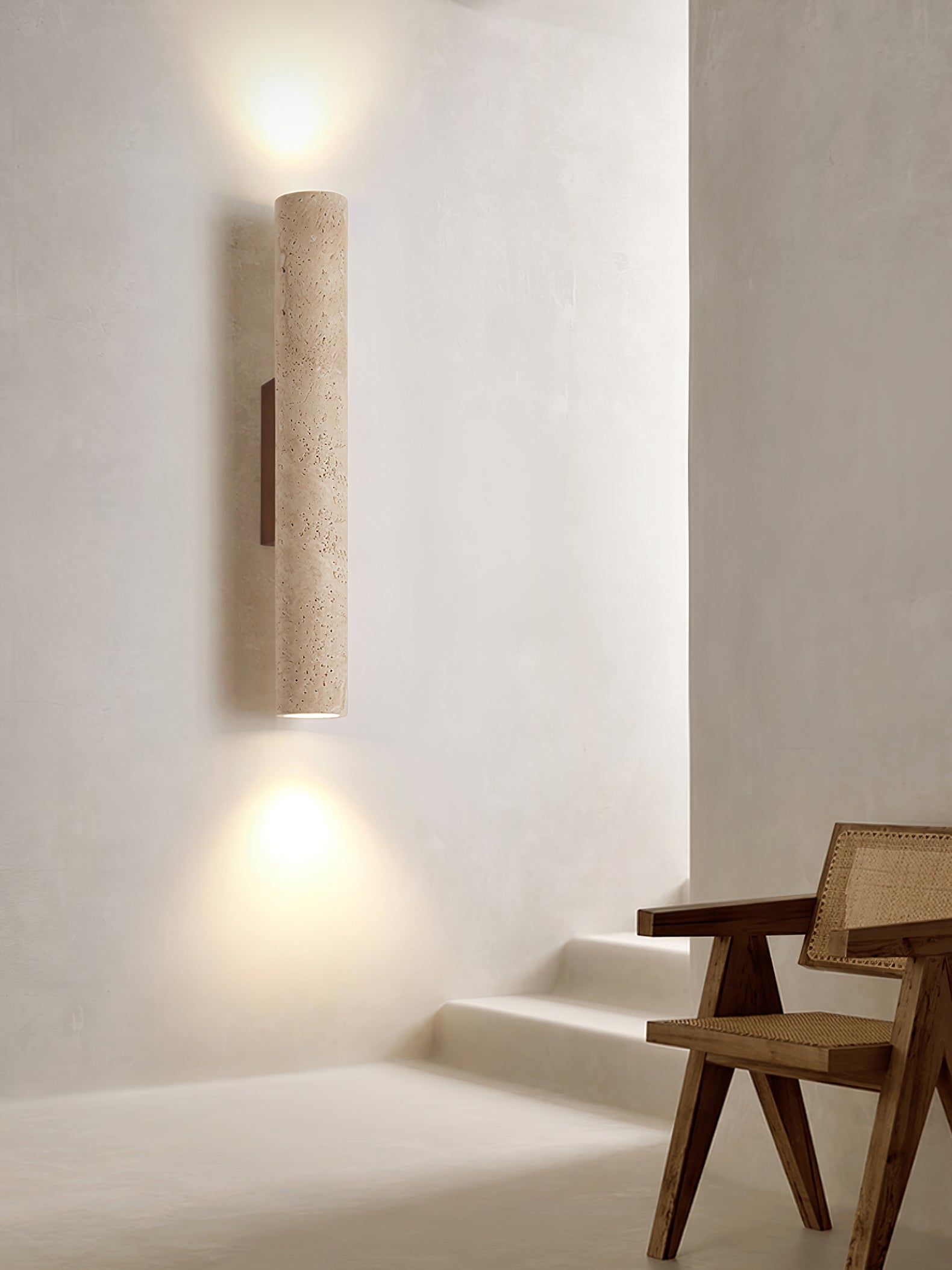 Olvaros Slim Cylinder Travertine Wall Light - Neutralighting