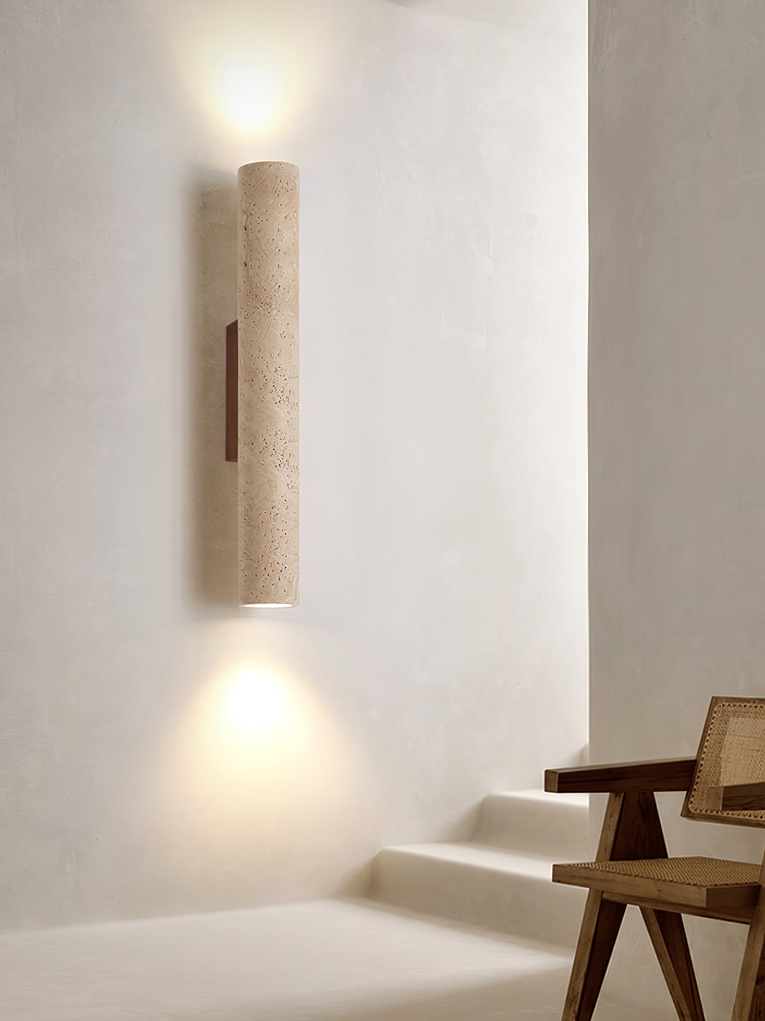 Olvaros Slim Cylinder Travertine Wall Light - Neutralighting