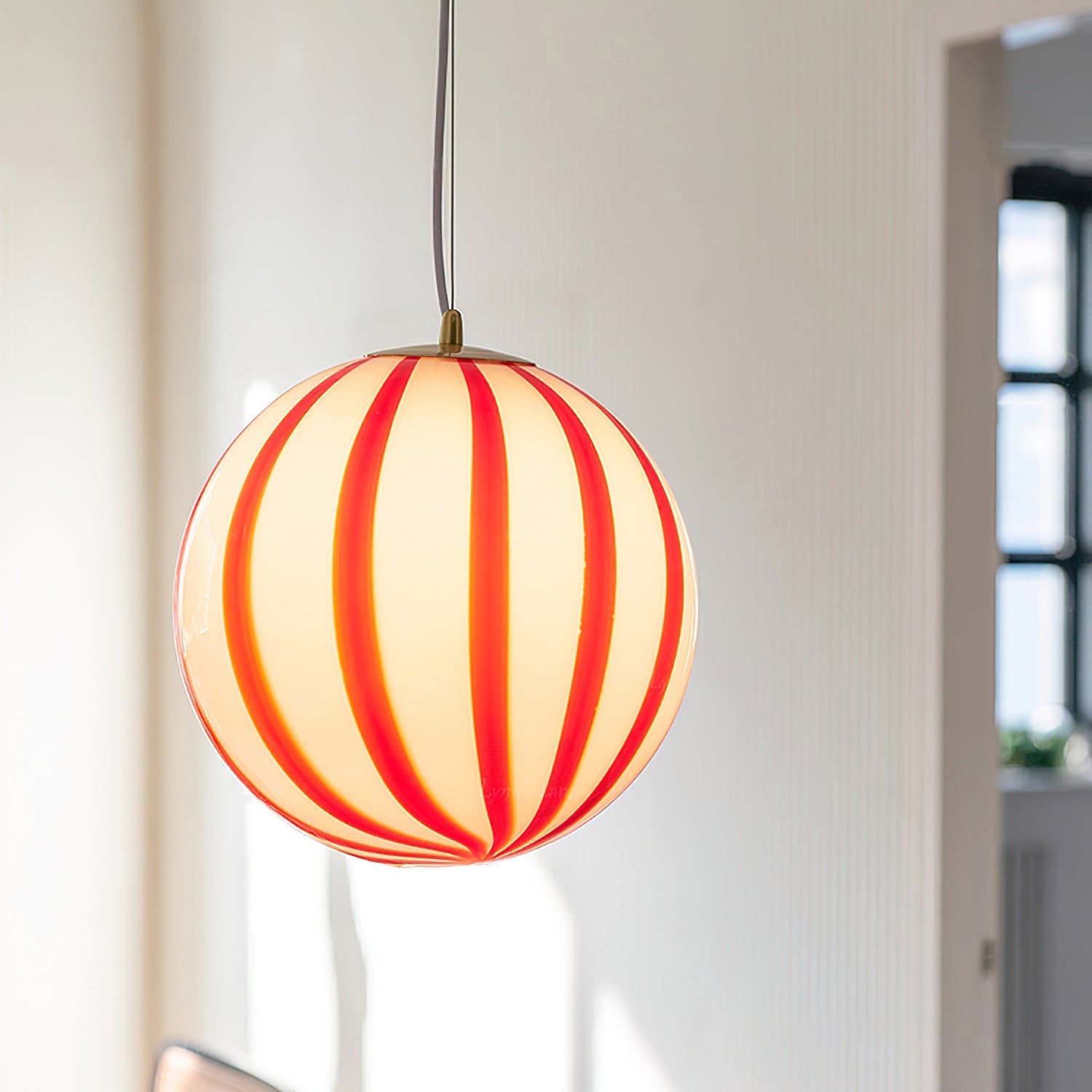 Pendant Light Metal&Glass Shade Striped Globe for Dining Room - Neutralighting