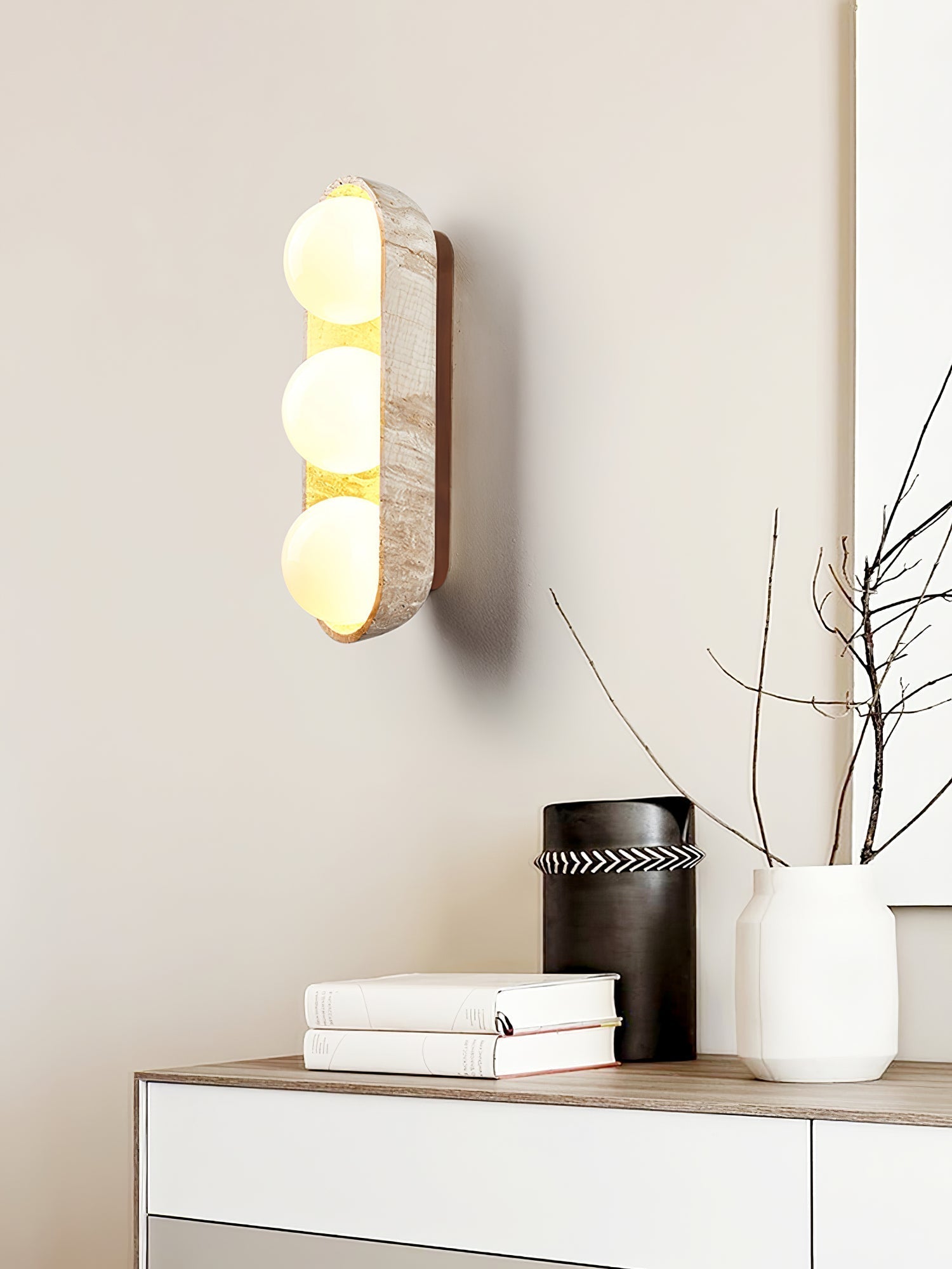 Trio Globe Travertine Wall Sconce - Neutralighting