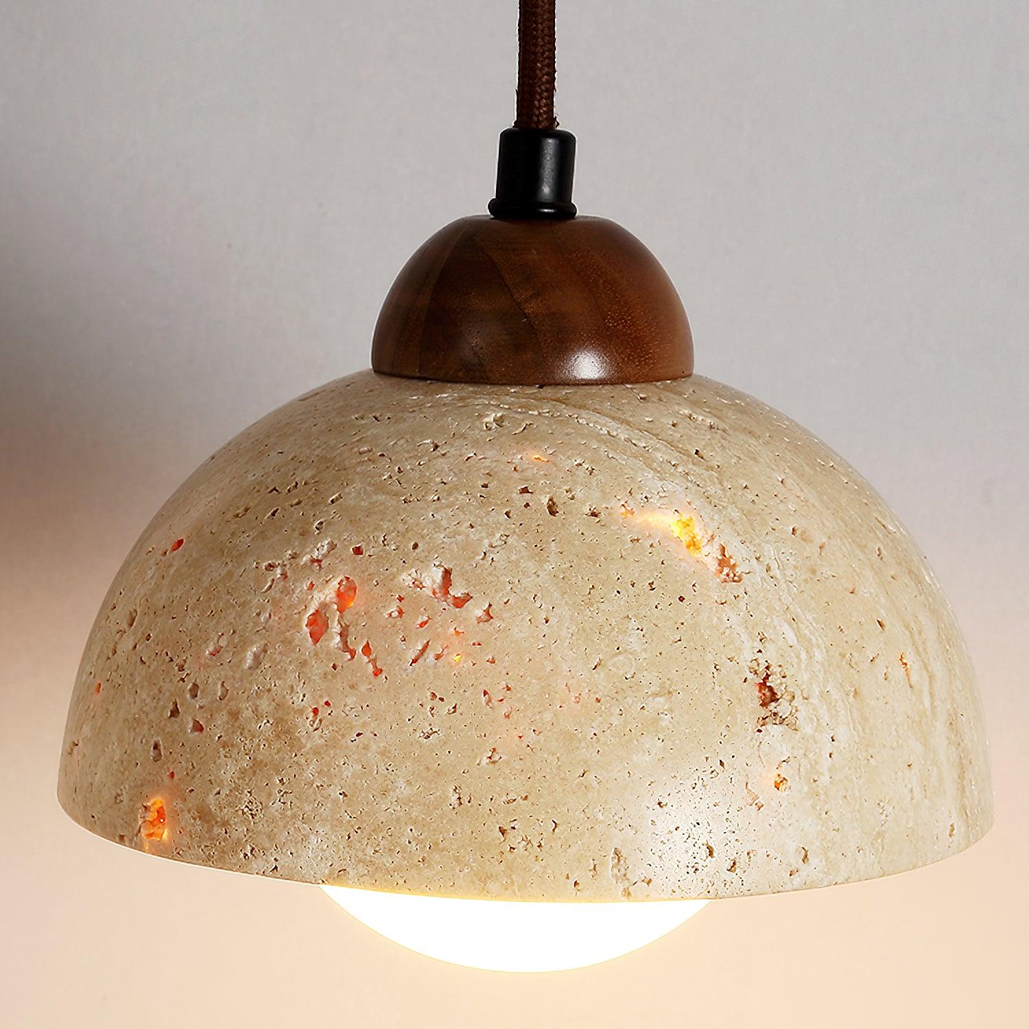 Pendant Lamp Wood Top Yellow Travertine Glass Shade White Beige Modern - Neutralighting