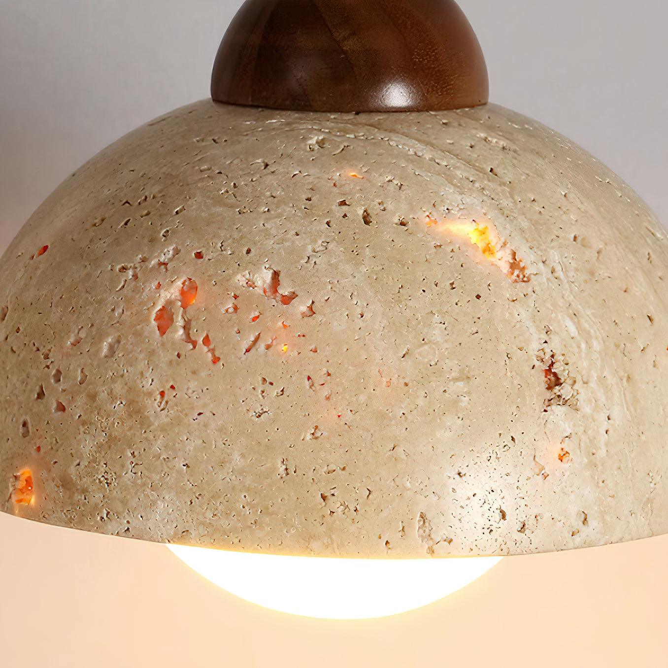 Pendant Lamp Wood Top Yellow Travertine Glass Shade White Beige Modern - Neutralighting