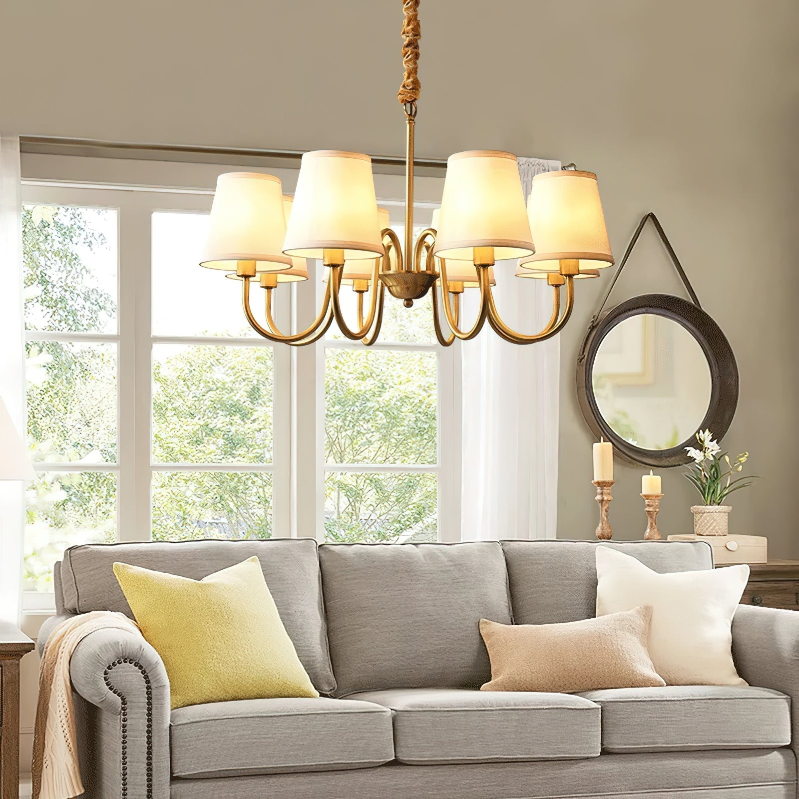 Aged Traditional Stacey Fabric Chandelier - Neutralighting