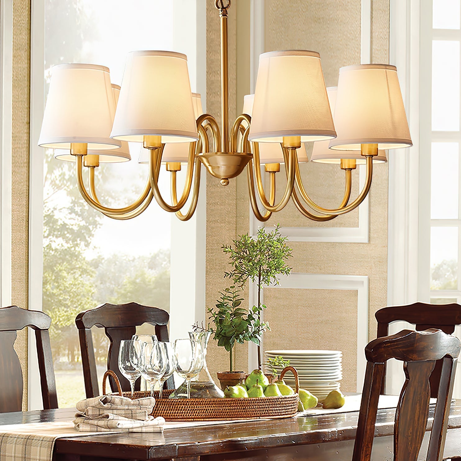 Aged Traditional Stacey Fabric Chandelier - Neutralighting