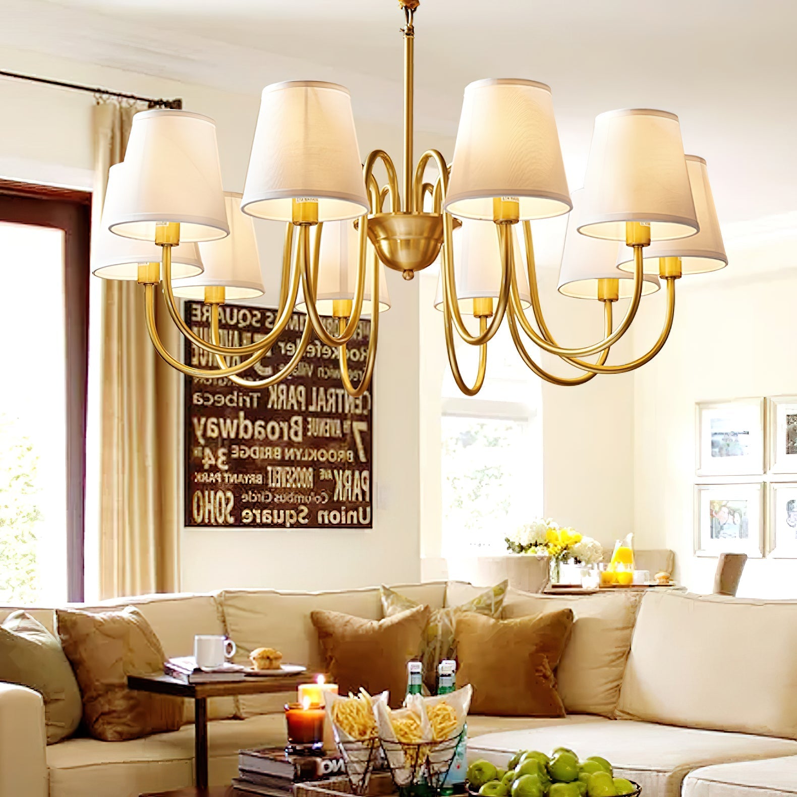 Aged Traditional Stacey Fabric Chandelier - Neutralighting