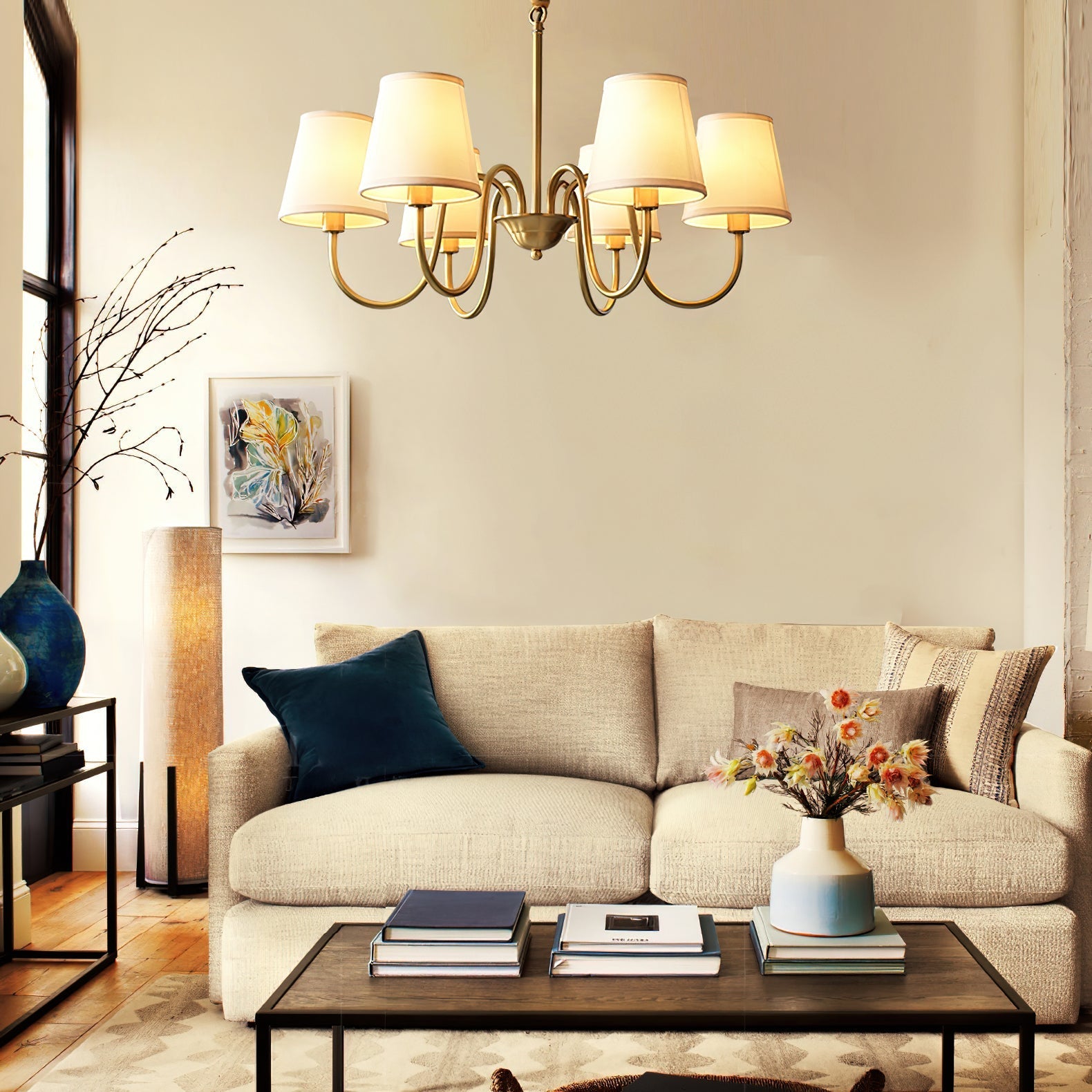 Aged Traditional Stacey Fabric Chandelier - Neutralighting