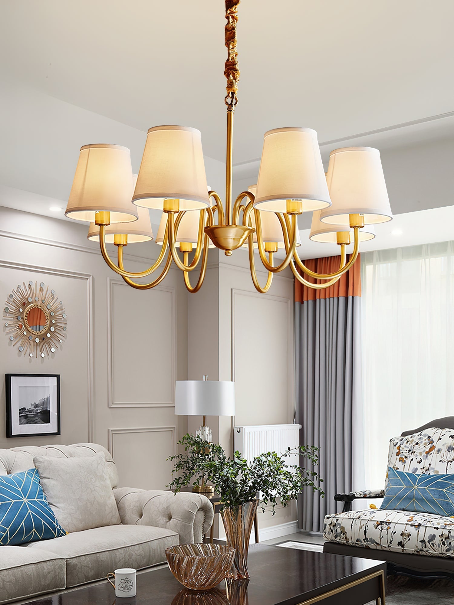 Aged Traditional Stacey Fabric Chandelier - Neutralighting