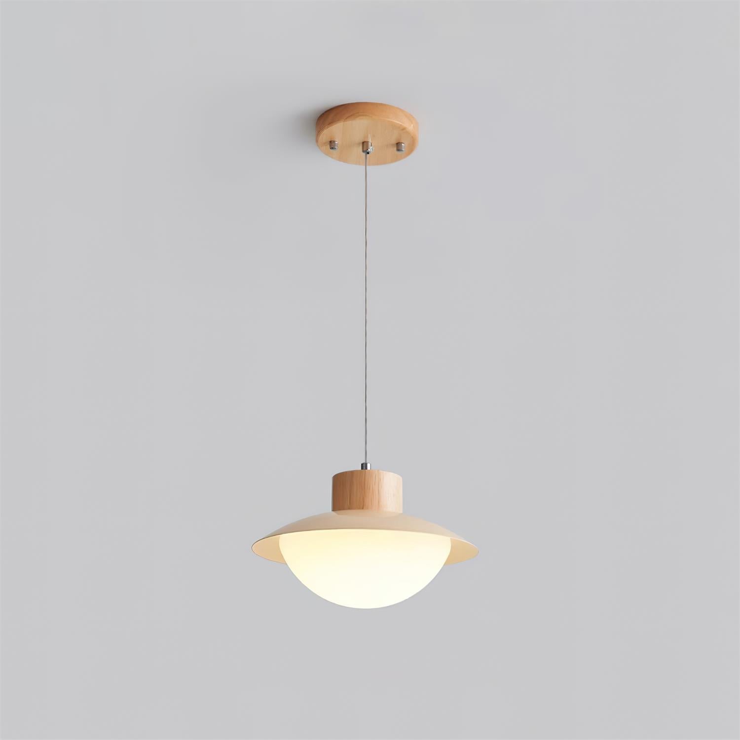 Pendant Lamp Metal and Wood PE Shade Dome Shape Minimalist - Neutralighting