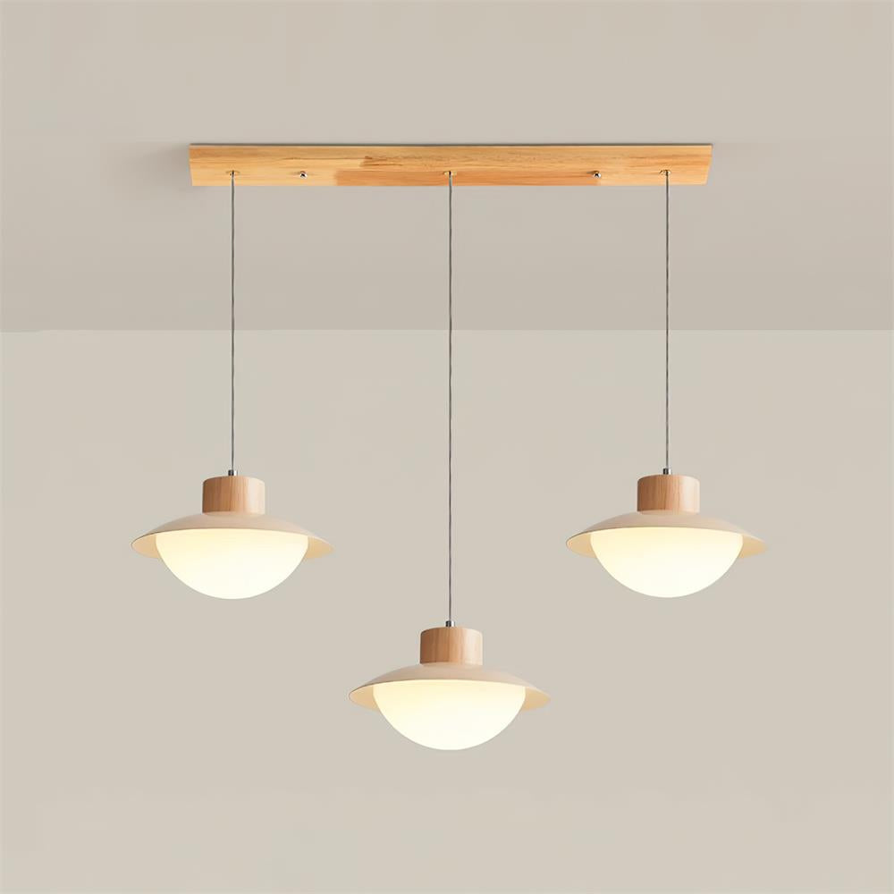 Pendant Lamp Metal and Wood PE Shade Dome Shape Minimalist - Neutralighting