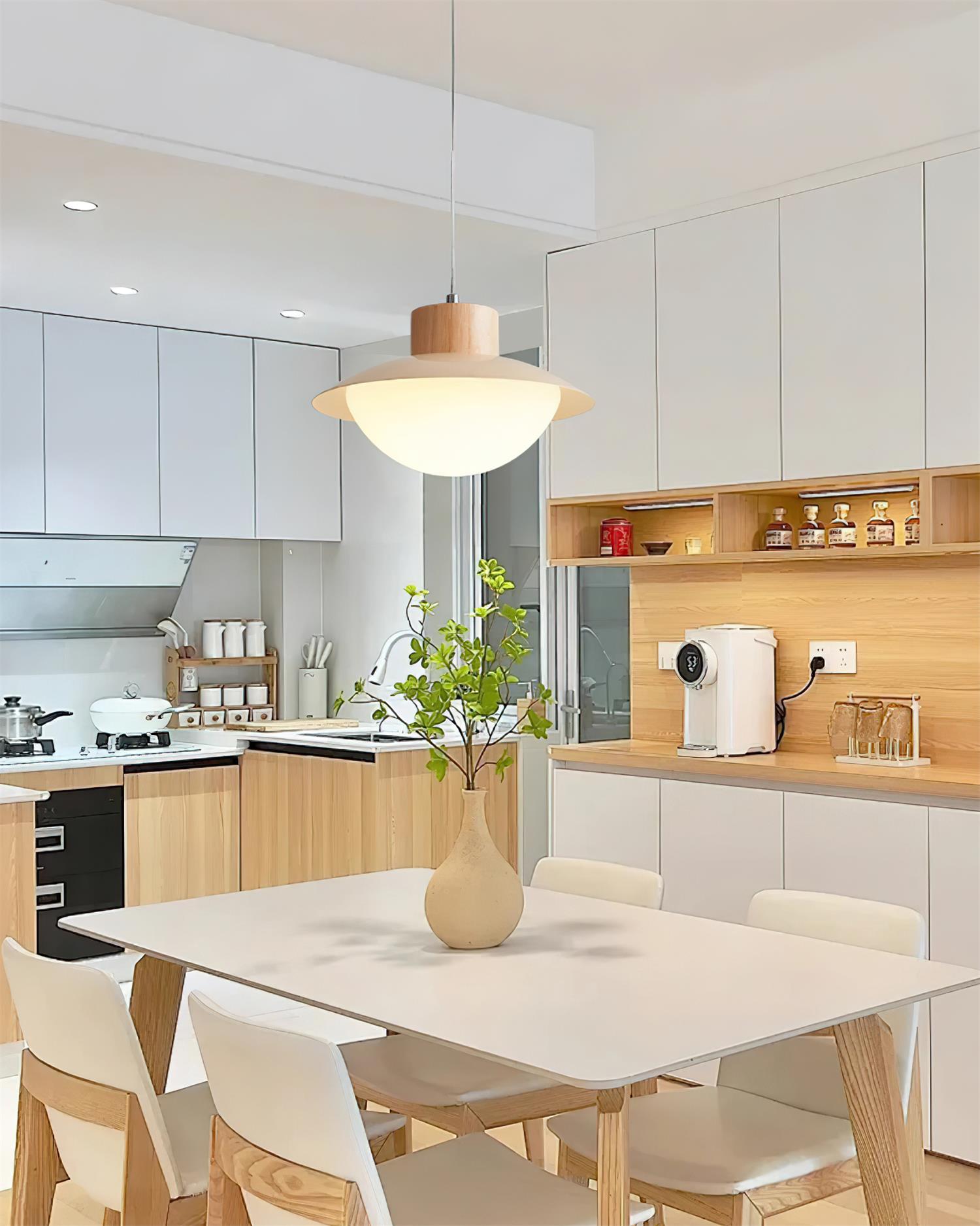 Pendant Lamp Metal and Wood PE Shade Dome Shape Minimalist - Neutralighting