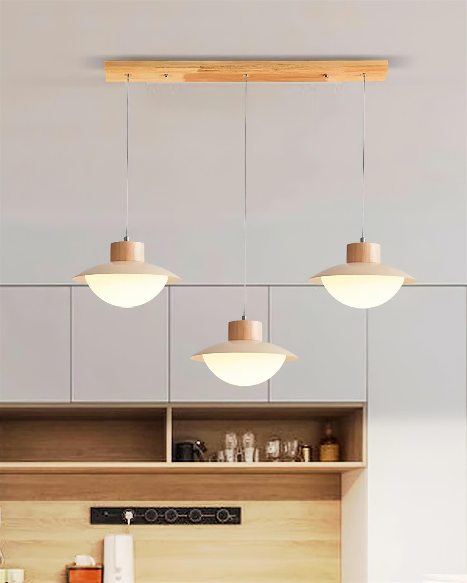 Pendant Lamp Metal and Wood PE Shade Dome Shape Minimalist - Neutralighting