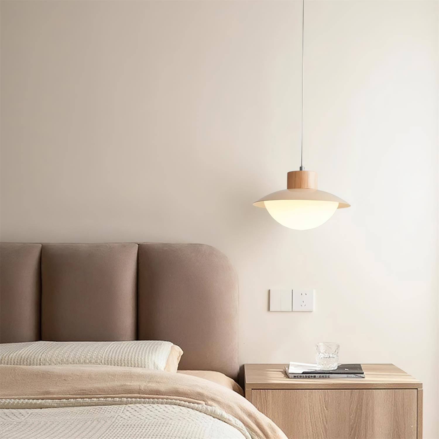 Pendant Lamp Metal and Wood PE Shade Dome Shape Minimalist - Neutralighting