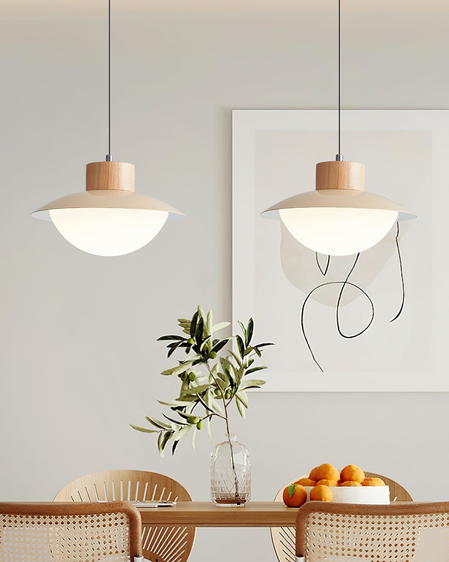 Pendant Lamp Metal and Wood PE Shade Dome Shape Minimalist - Neutralighting