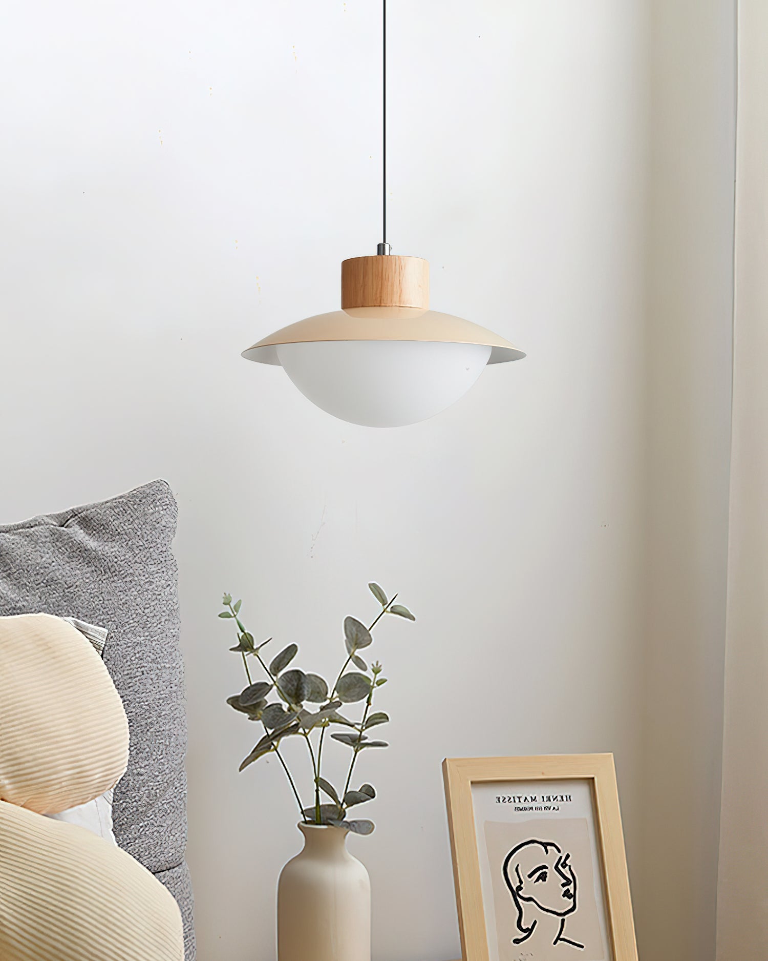 Pendant Lamp Metal and Wood PE Shade Dome Shape Minimalist - Neutralighting