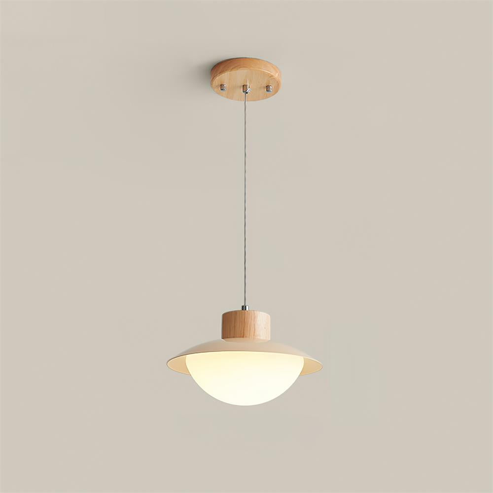 Pendant Lamp Metal and Wood PE Shade Dome Shape Minimalist - Neutralighting