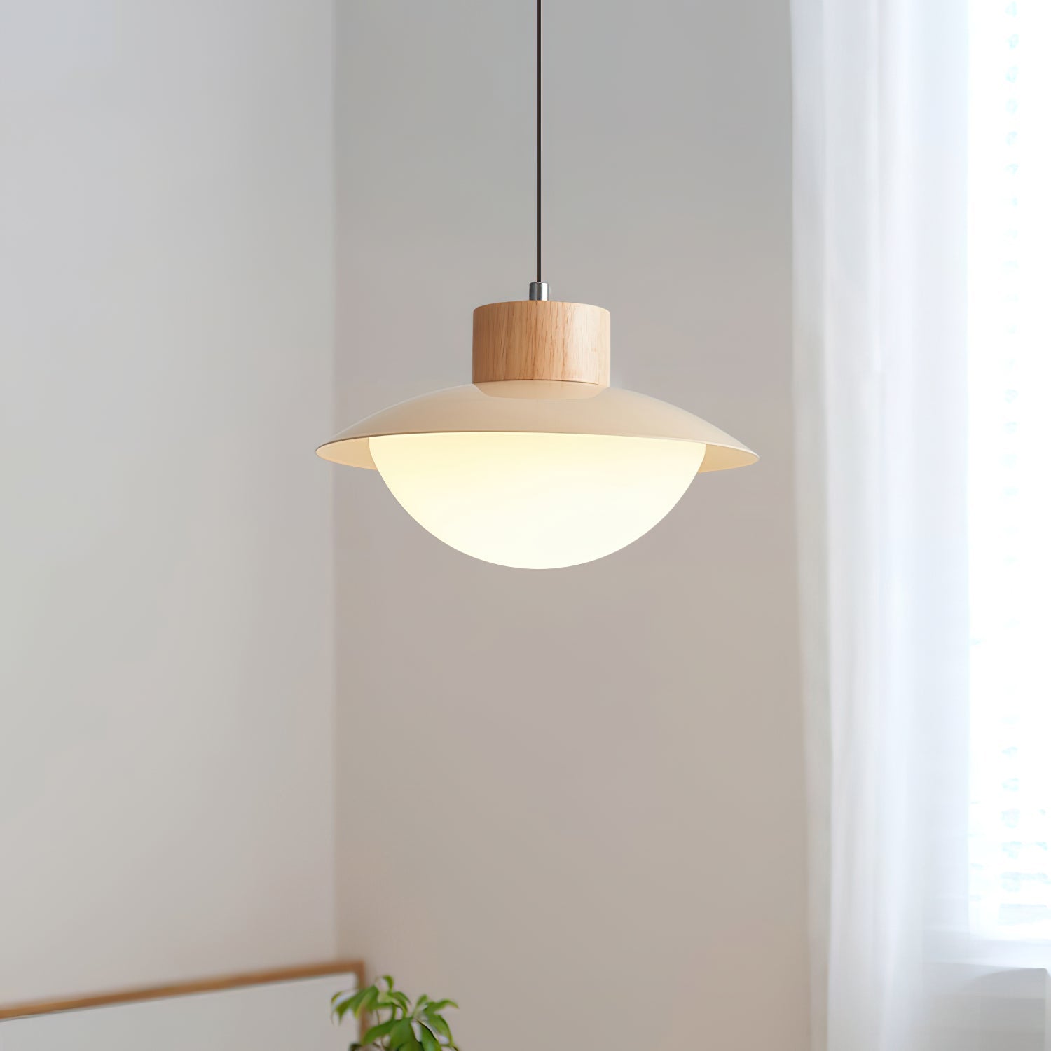 Pendant Lamp Metal and Wood PE Shade Dome Shape Minimalist - Neutralighting