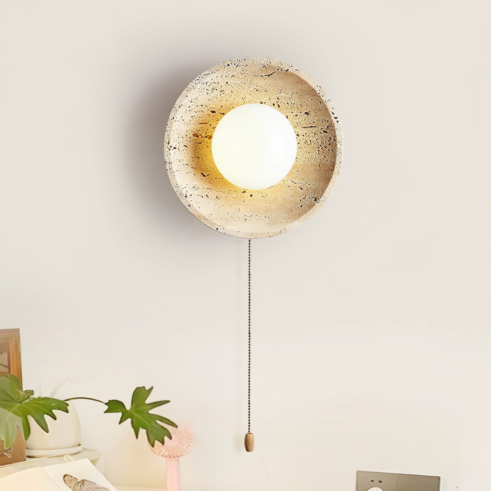 Vephair Bowl-Frame Travertine Wall Light - Neutralighting