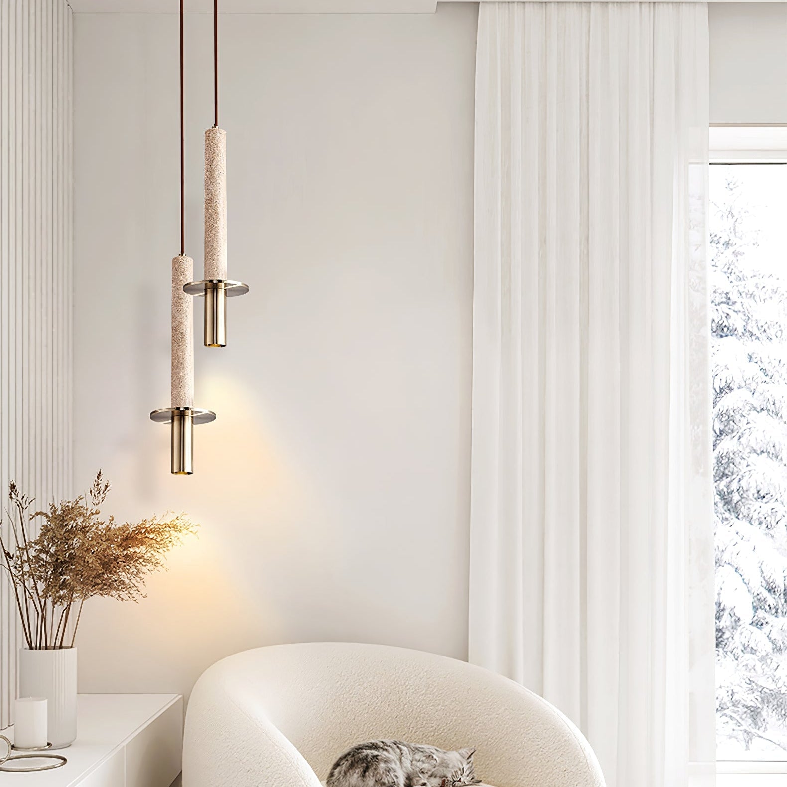 Avdoryra Dual Cylinder Travertine Pendant Light - Neutralighting