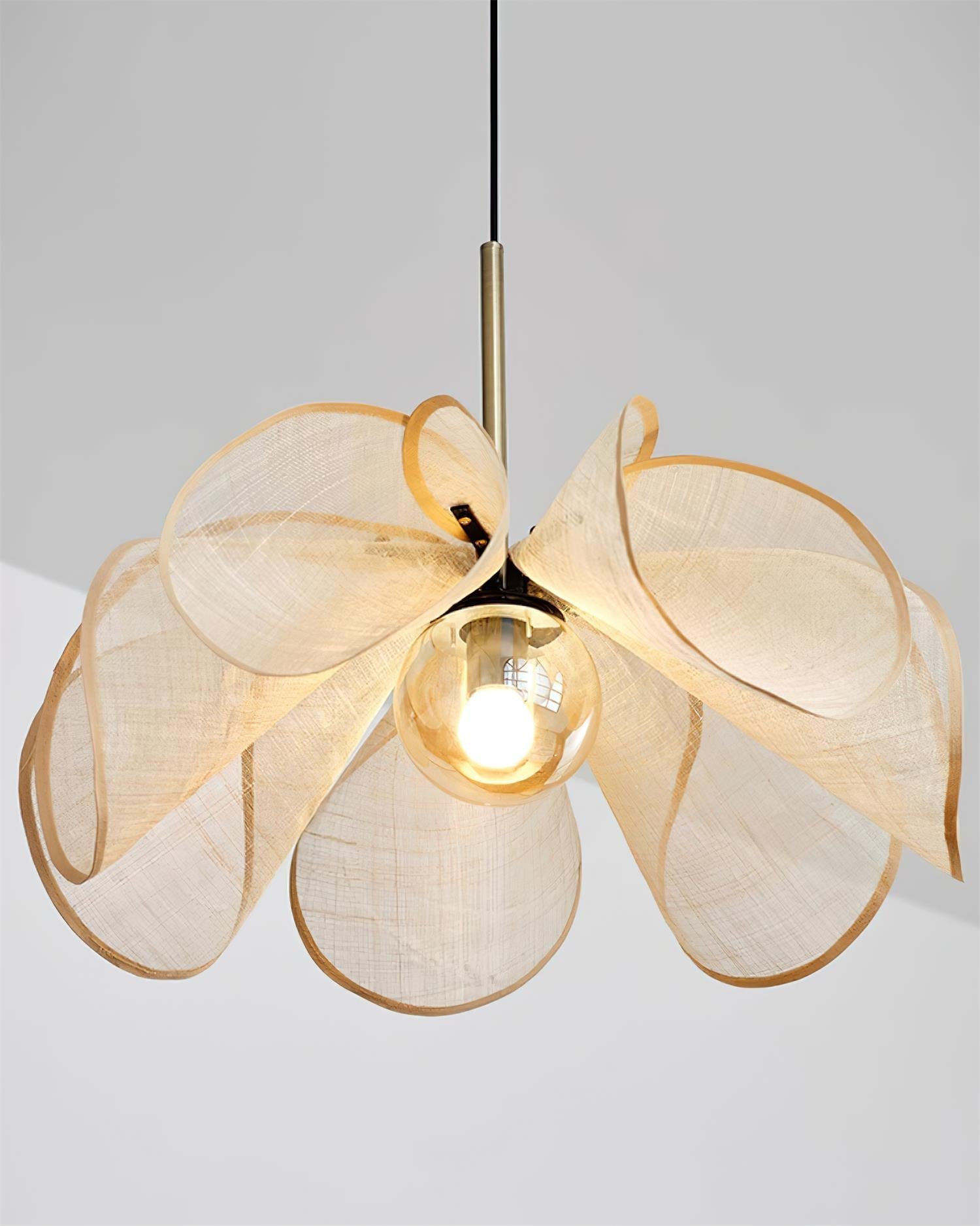Pendant Lamp Petal Plant Fiber Shade Brown Glass Bohemian - Neutralighting