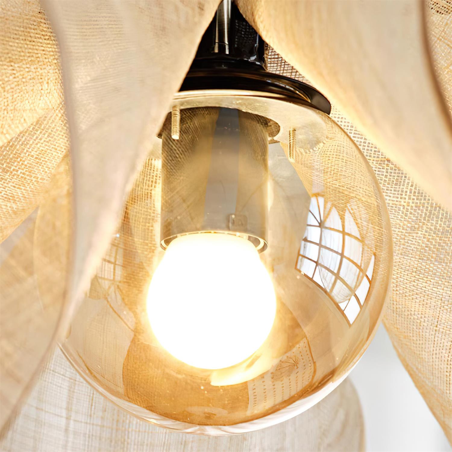 Pendant Lamp Petal Plant Fiber Shade Brown Glass Bohemian - Neutralighting