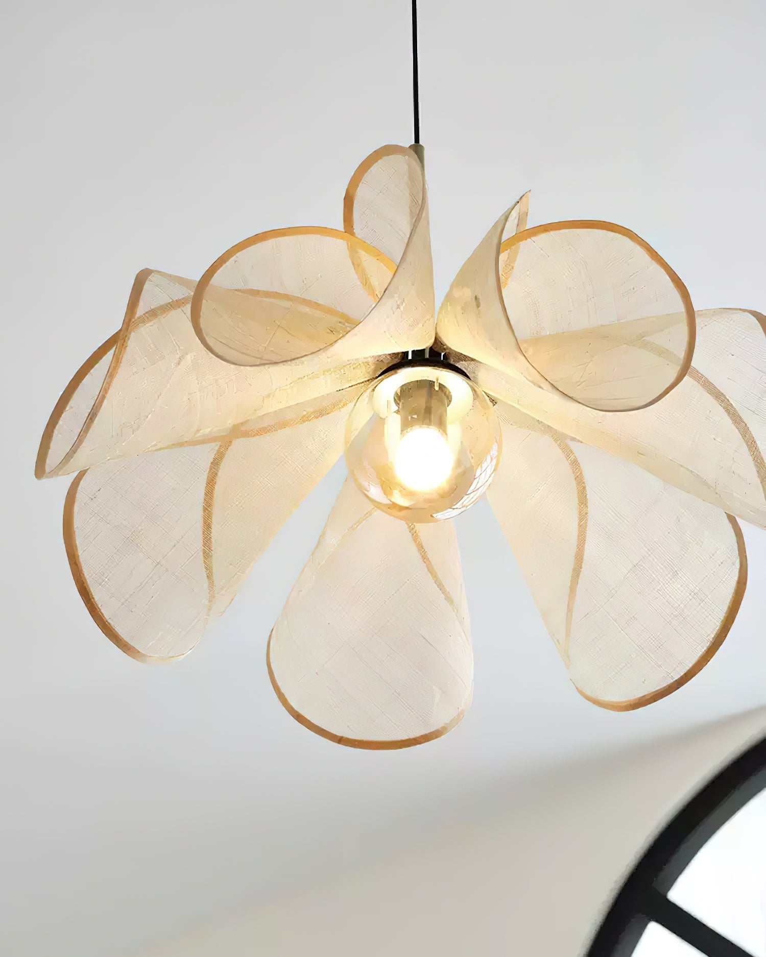 Pendant Lamp Petal Plant Fiber Shade Brown Glass Bohemian - Neutralighting