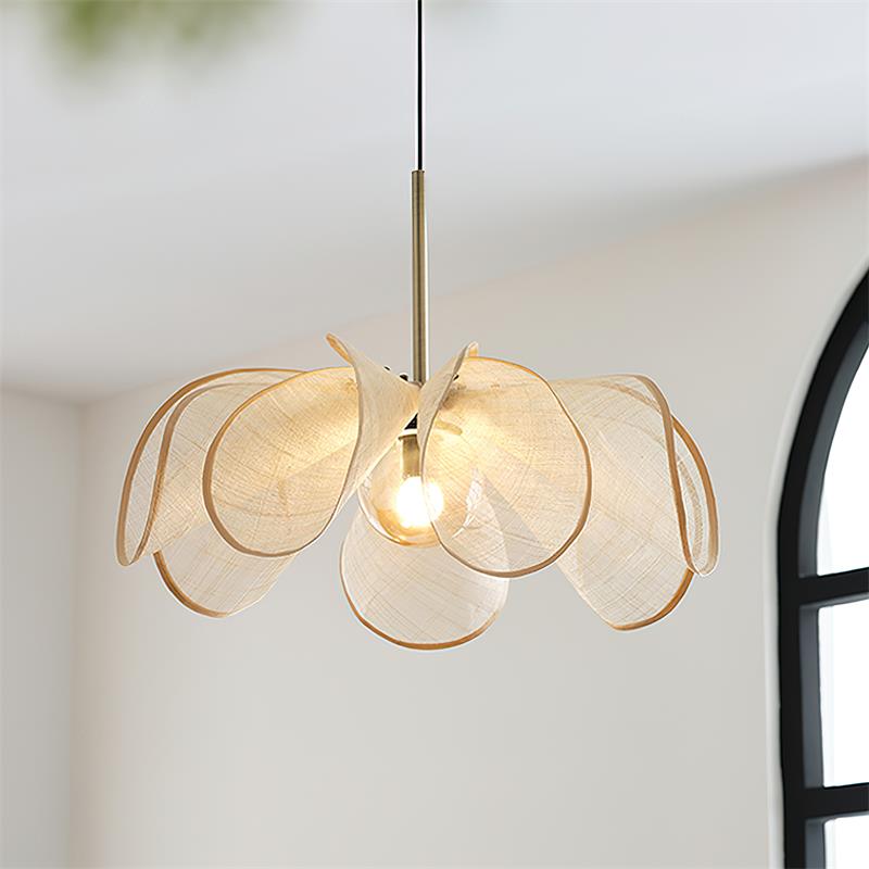 Pendant Lamp Petal Plant Fiber Shade Brown Glass Bohemian - Neutralighting
