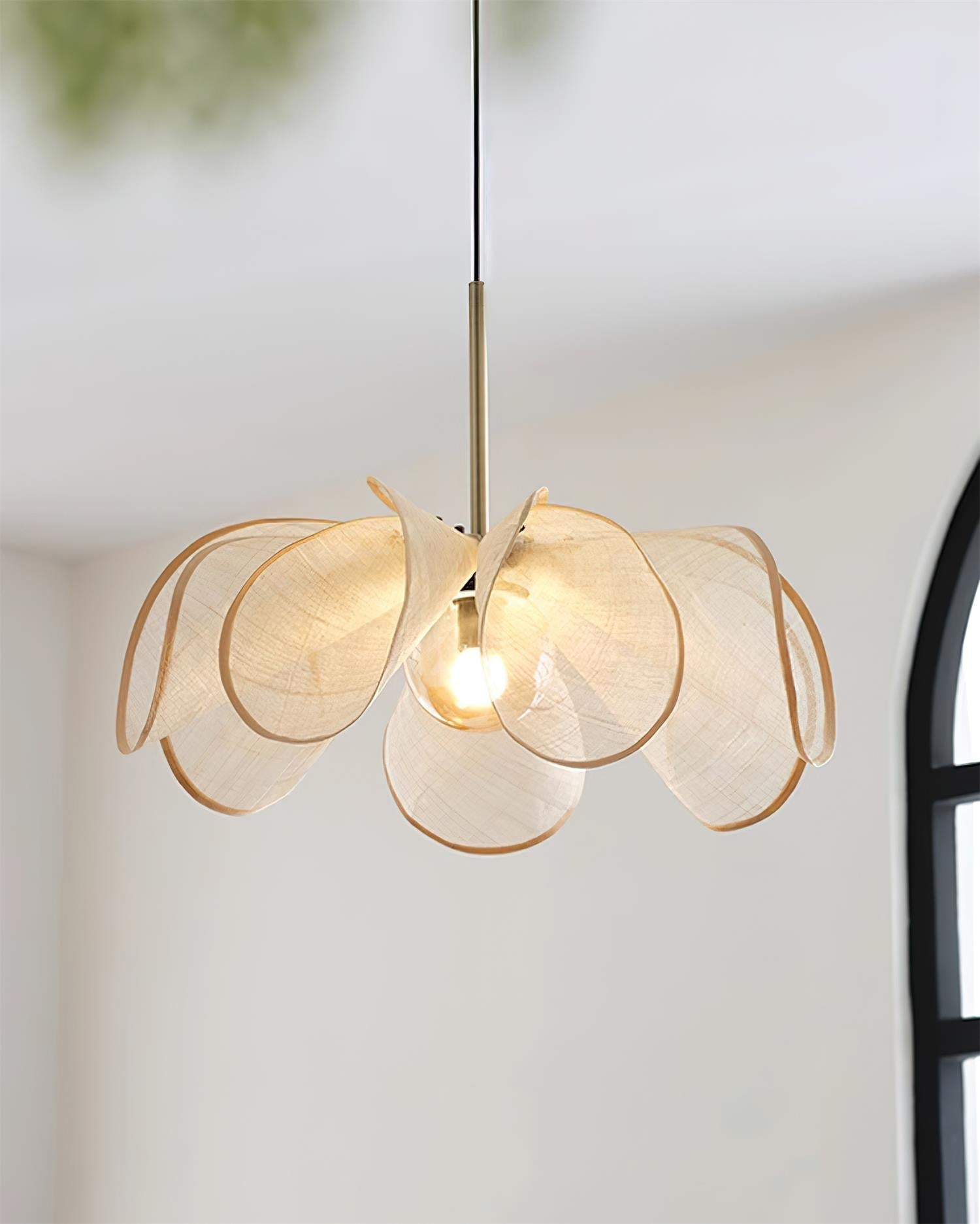 Pendant Lamp Petal Plant Fiber Shade Brown Glass Bohemian - Neutralighting