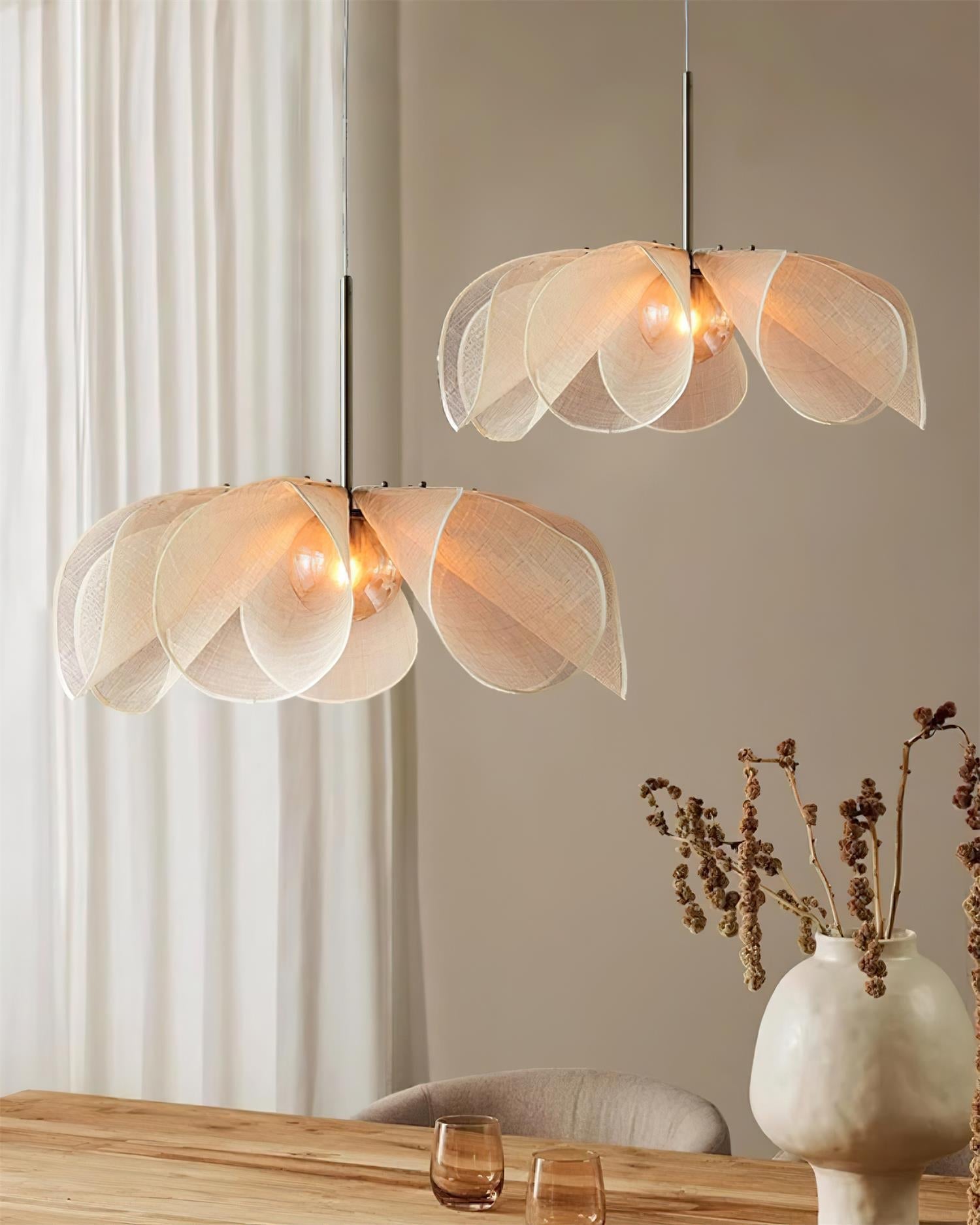 Pendant Lamp Petal Plant Fiber Shade Brown Glass Bohemian - Neutralighting