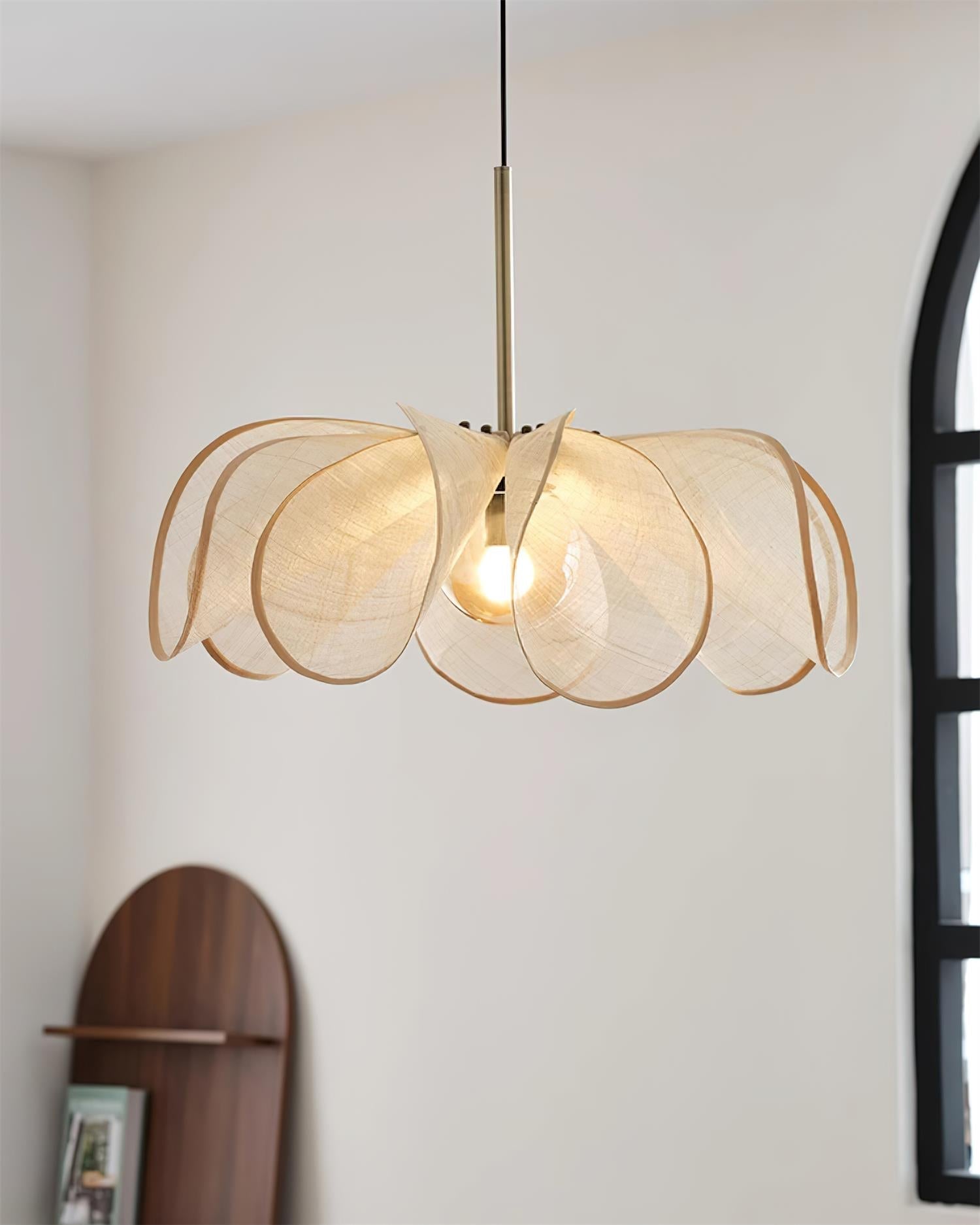 Pendant Lamp Petal Plant Fiber Shade Brown Glass Bohemian - Neutralighting