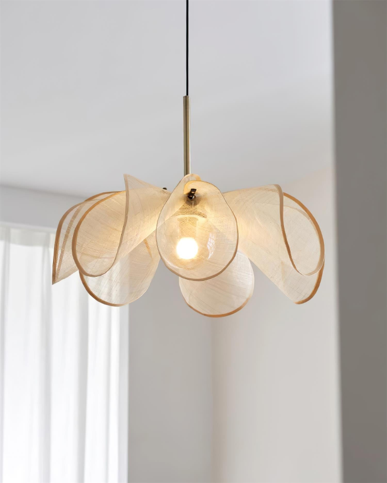 Pendant Lamp Petal Plant Fiber Shade Brown Glass Bohemian - Neutralighting