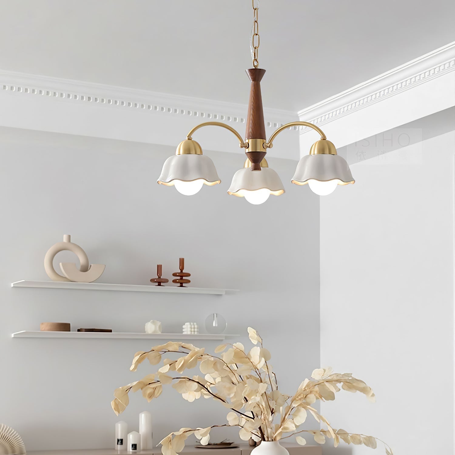 Bellin Floral Chandeliers Wood Ceramic - Neutralighting