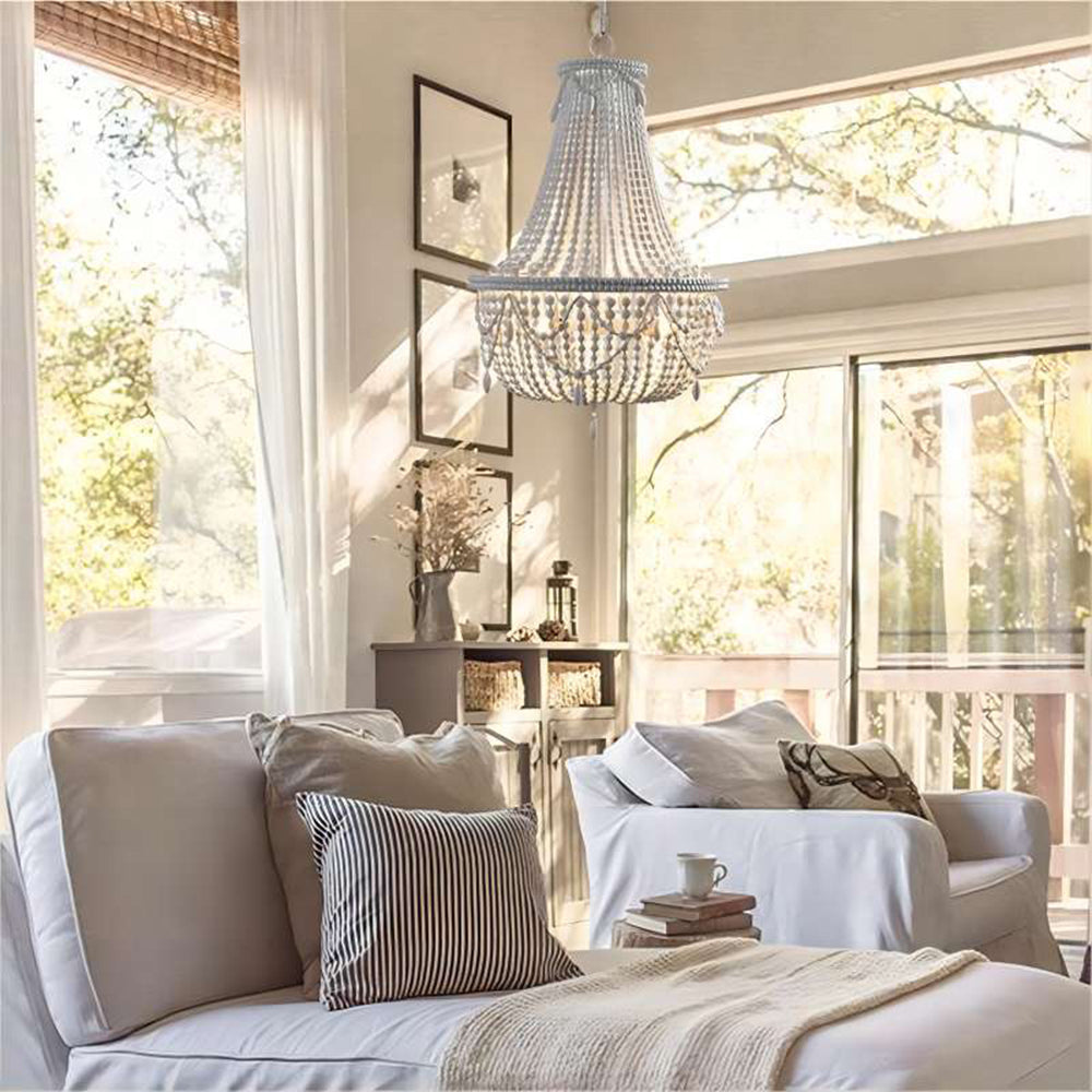 Silva Retro Luxury Atmosphere Metal/Wood Pendant Light, Old White - Neutralighting