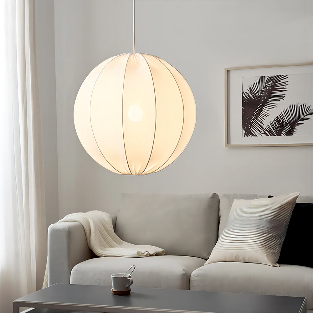 Ritta Modern Minimalist Sphere Metal/Fabric Pendant Light, White - Neutralighting