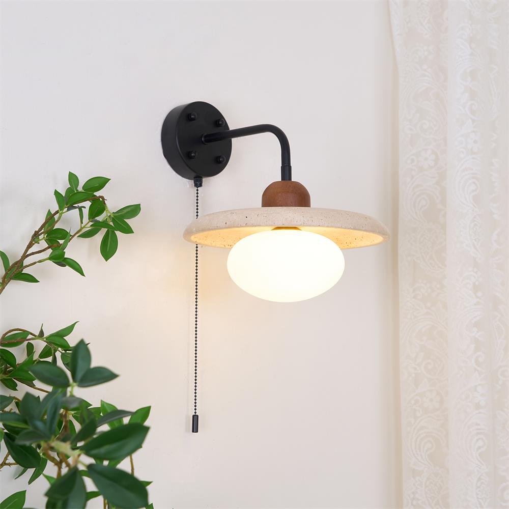 Solaro Travertine Wall Light Pull Chain Switch - Neutralighting