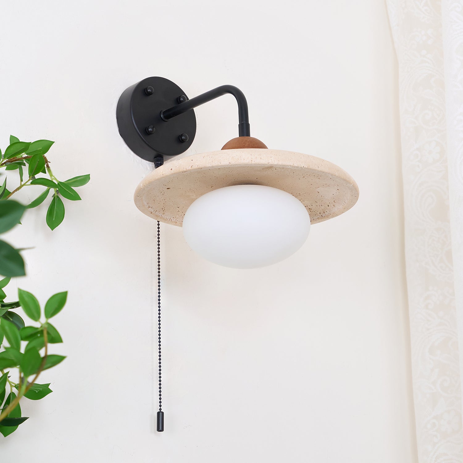 Solaro Travertine Wall Light Pull Chain Switch - Neutralighting