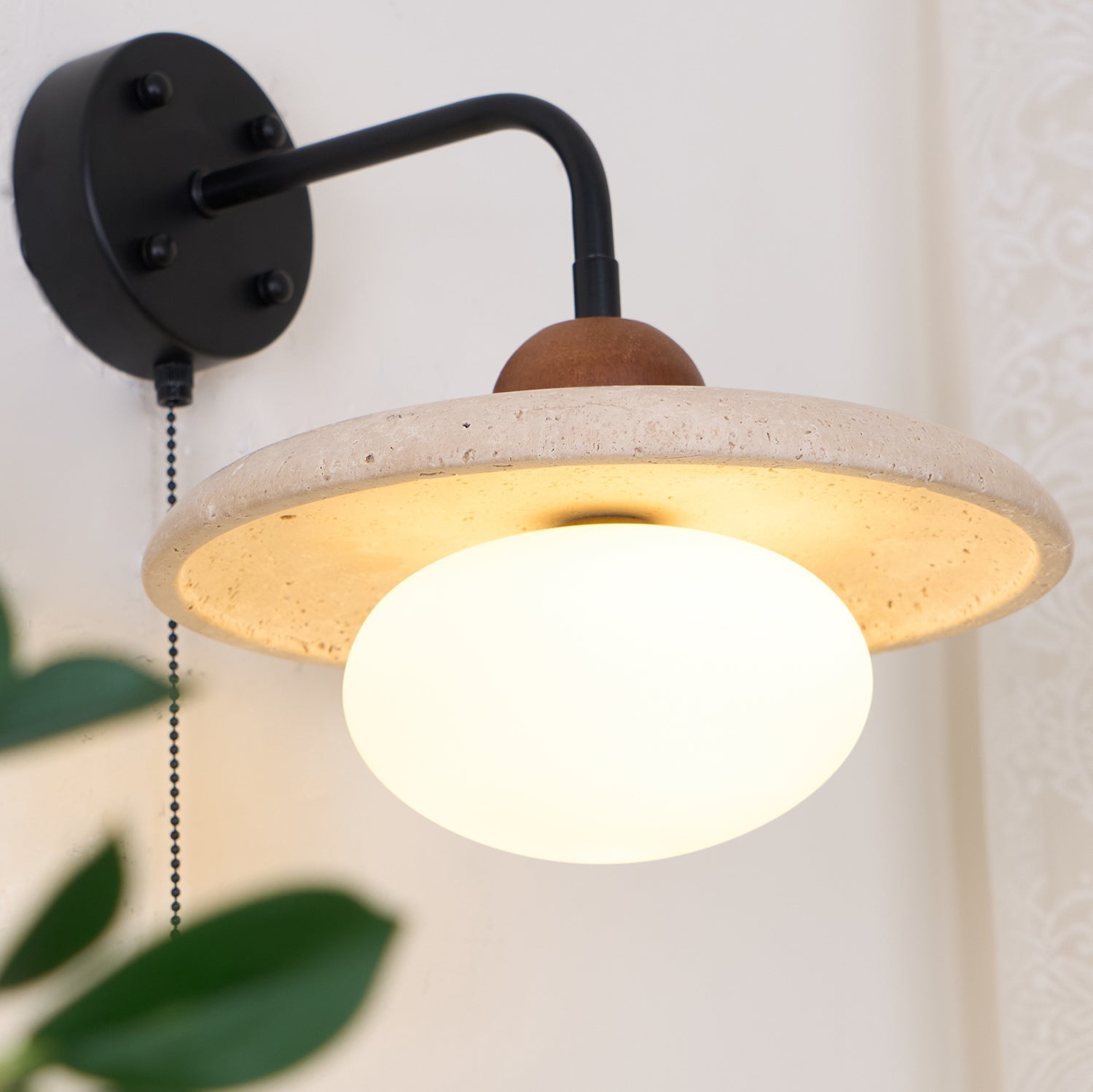 Solaro Travertine Wall Light Pull Chain Switch - Neutralighting