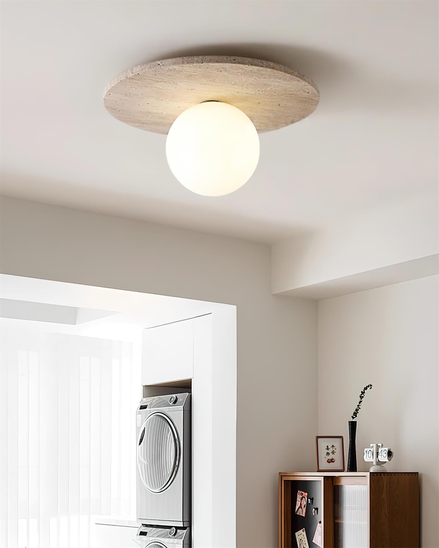 Ceiling Light Travertine Disc with Glass Globe Cozy - Neutralighting