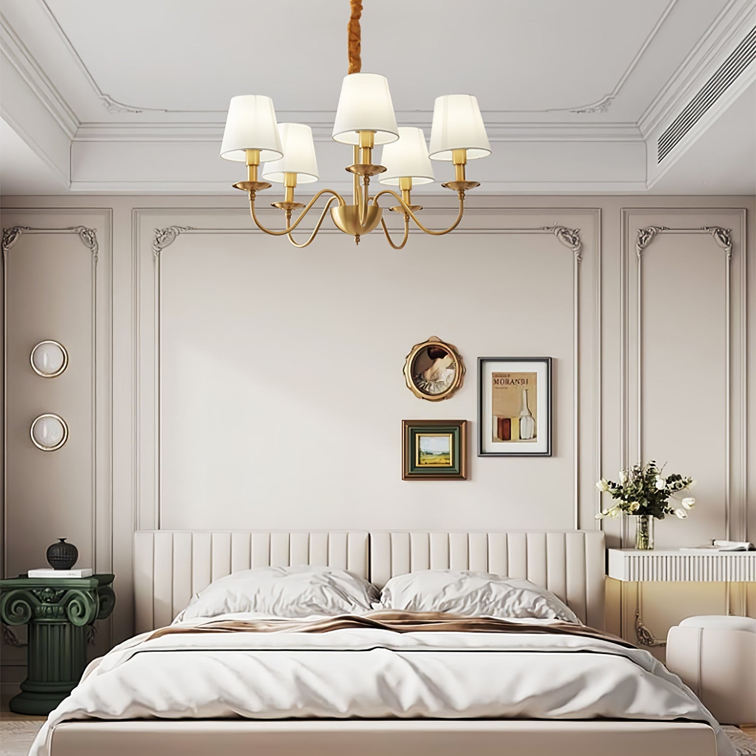 Silva Vintage LED Metal Brass Multi Fabric White Lampshade Bedroom Living Room Pendant Light - Neutralighting