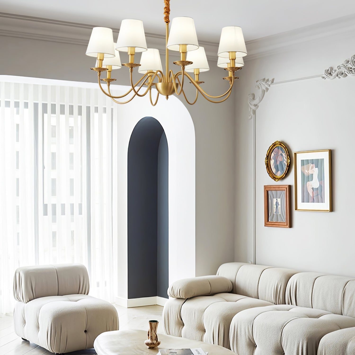 Silva Vintage LED Metal Brass Multi Fabric White Lampshade Bedroom Living Room Pendant Light - Neutralighting