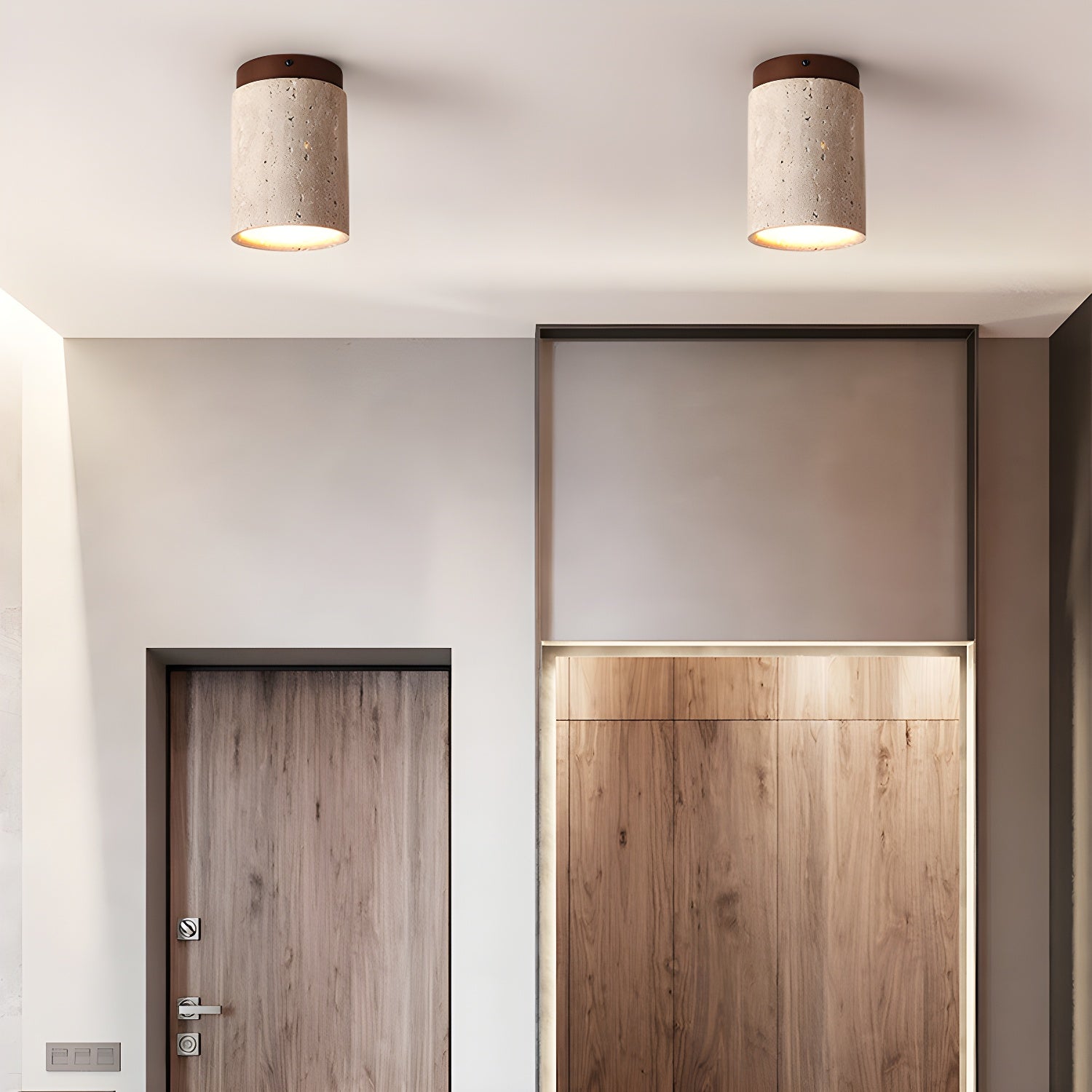 Aurnorira Cylinder Cap Travertine Ceiling Light - Neutralighting