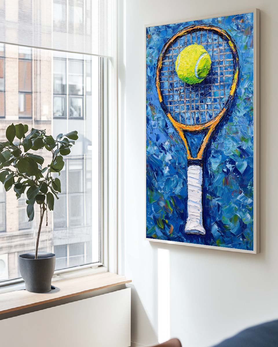 Blue‑Yellow Tall Tennis‑Racket Vibrant‑Sport Artwork