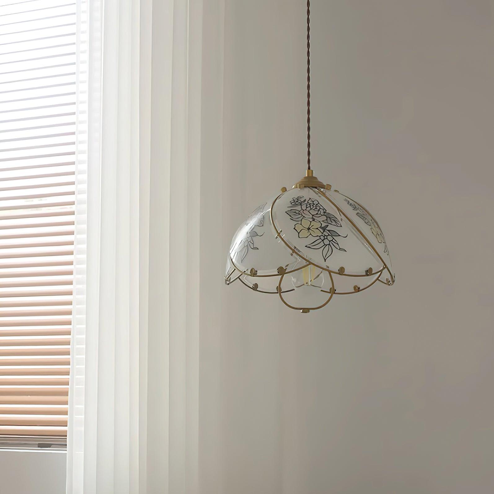 Pendant Lamp Glass Petal Shade Metal Frame Vintage - Neutralighting