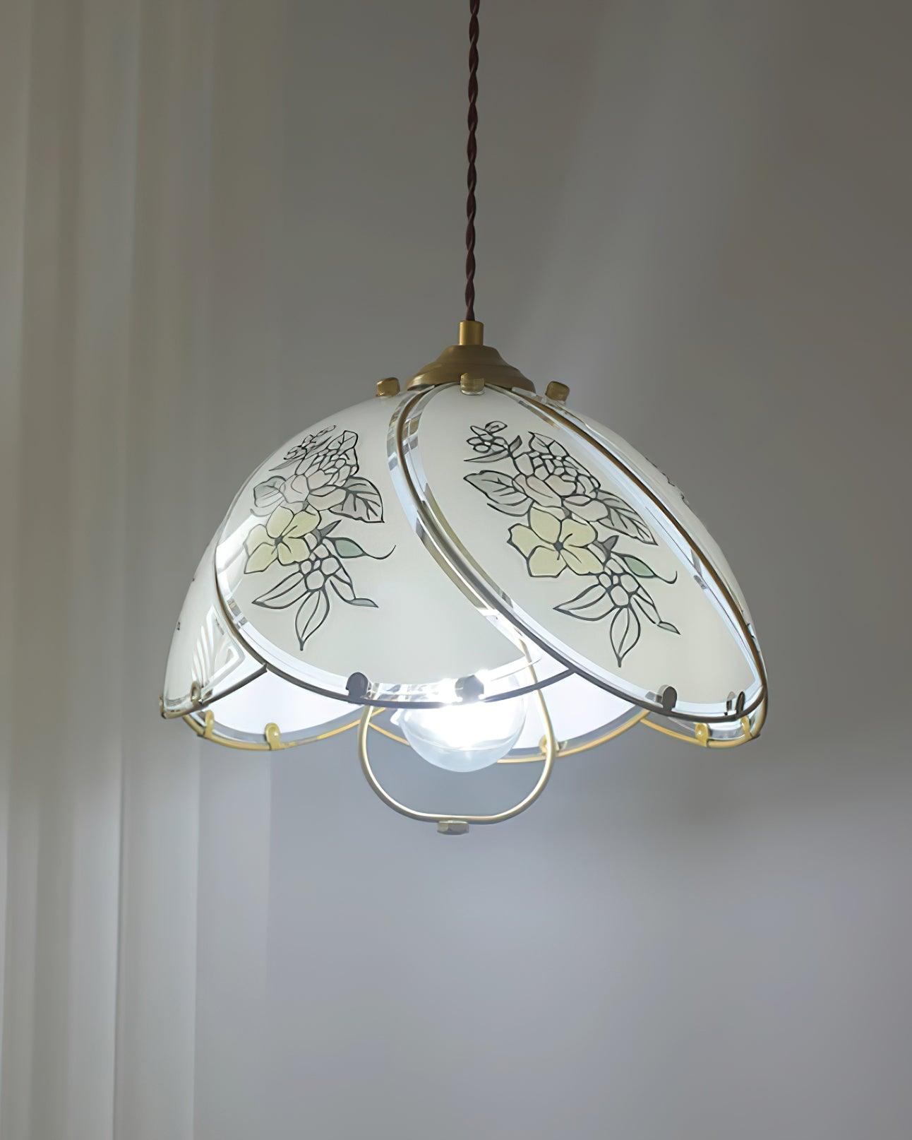 Pendant Lamp Glass Petal Shade Metal Frame Vintage - Neutralighting