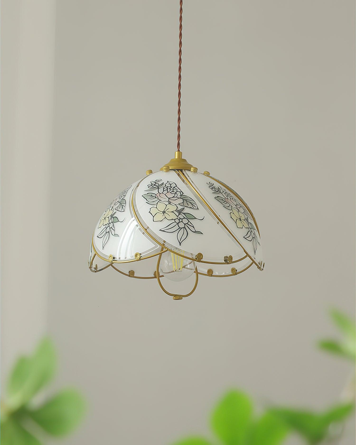 Pendant Lamp Glass Petal Shade Metal Frame Vintage - Neutralighting