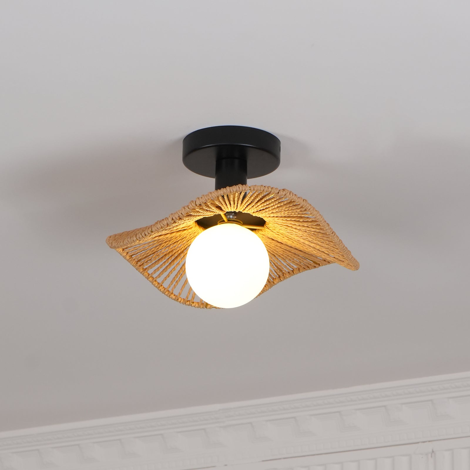 Fynora Woven Semi Flush Ceiling Light - Neutralighting