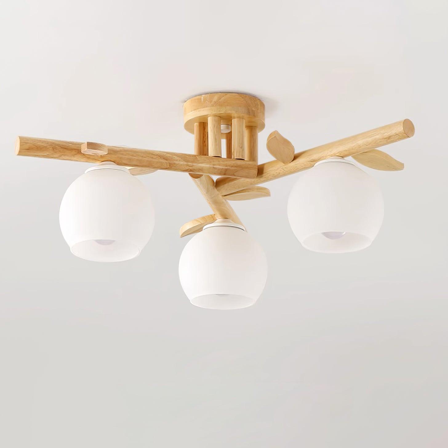 Ceiling Light Wood Body Glass Globes Organic Warm Minimalist - Neutralighting