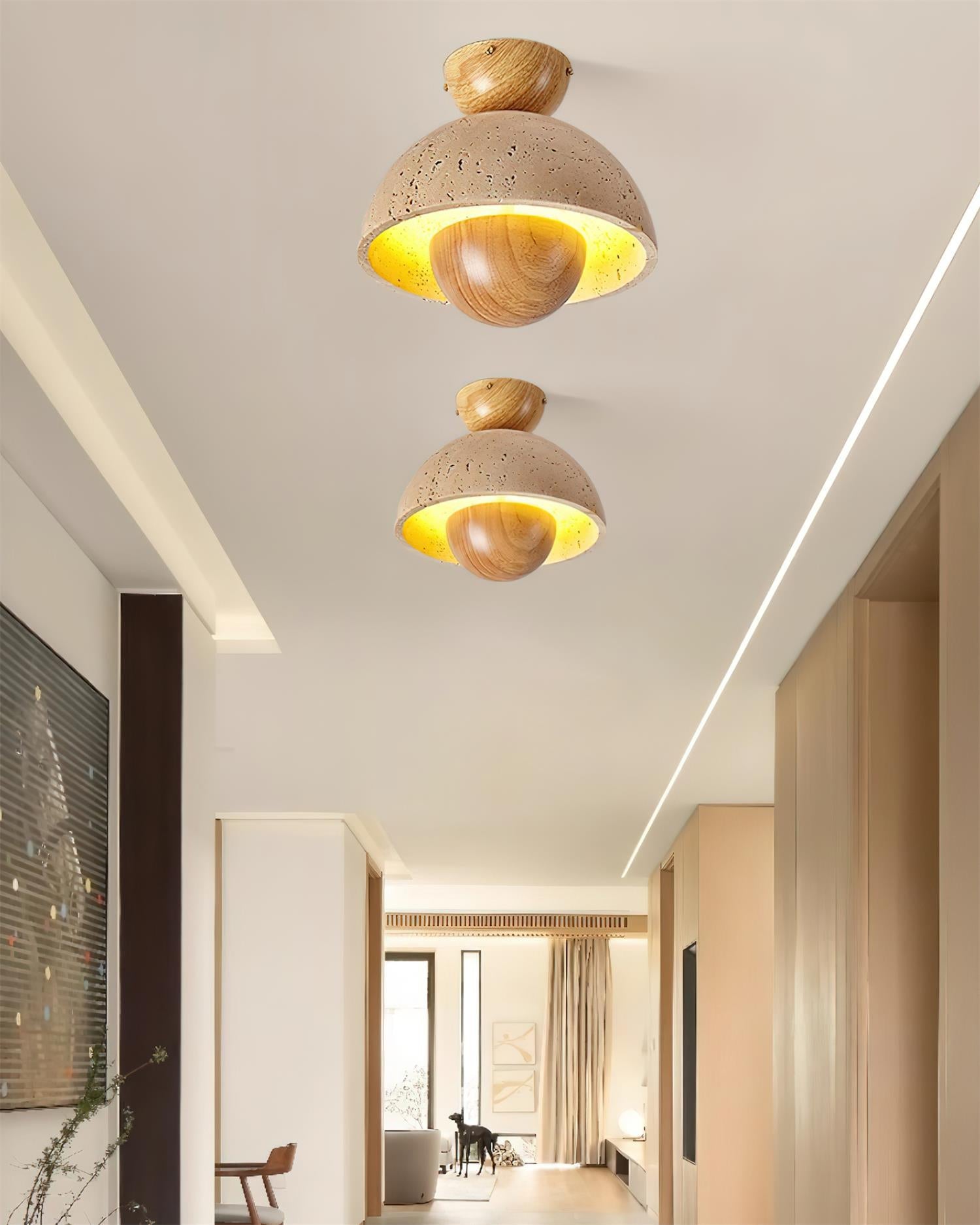 Cavora Ceiling Light Travertine Wood Dome Shape - Neutralighting