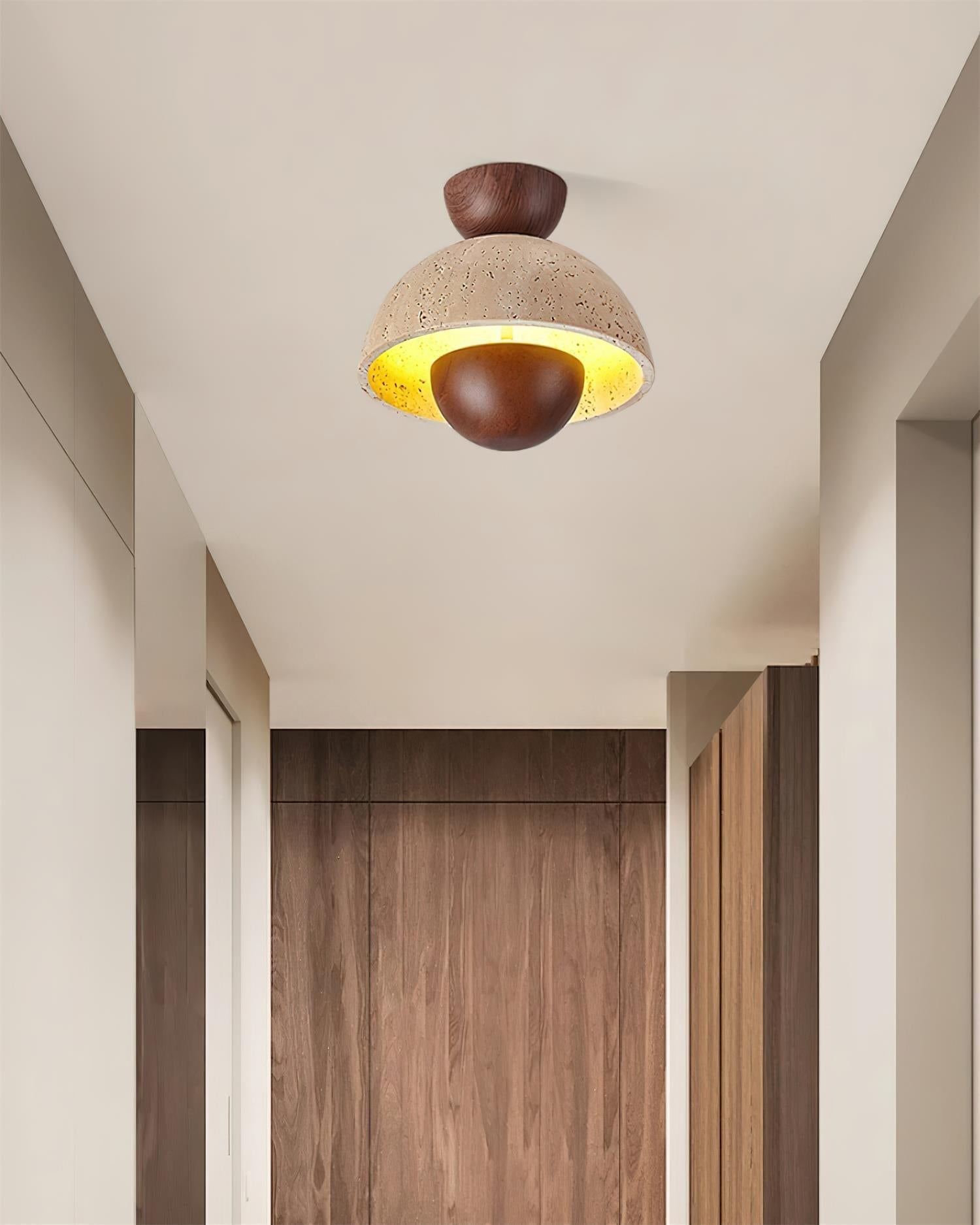 Cavora Ceiling Light Travertine Wood Dome Shape - Neutralighting
