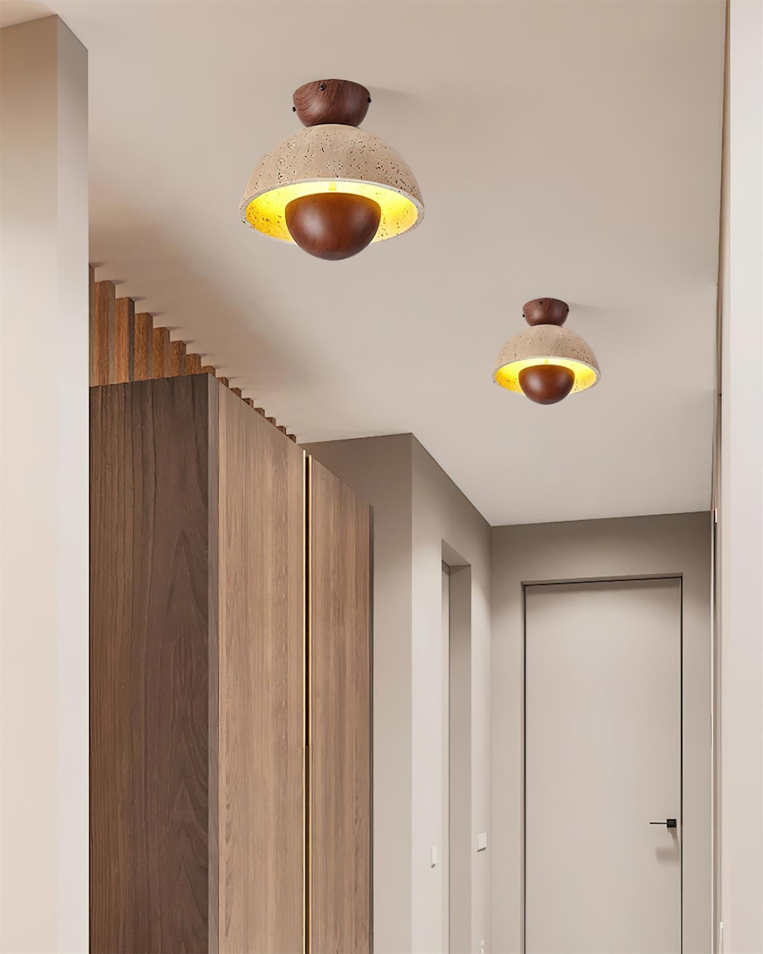 Cavora Ceiling Light Travertine Wood Dome Shape - Neutralighting